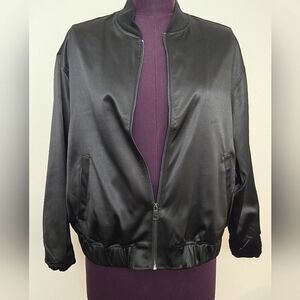 Edited Sleek Black Satin Women's Bomber Jacket